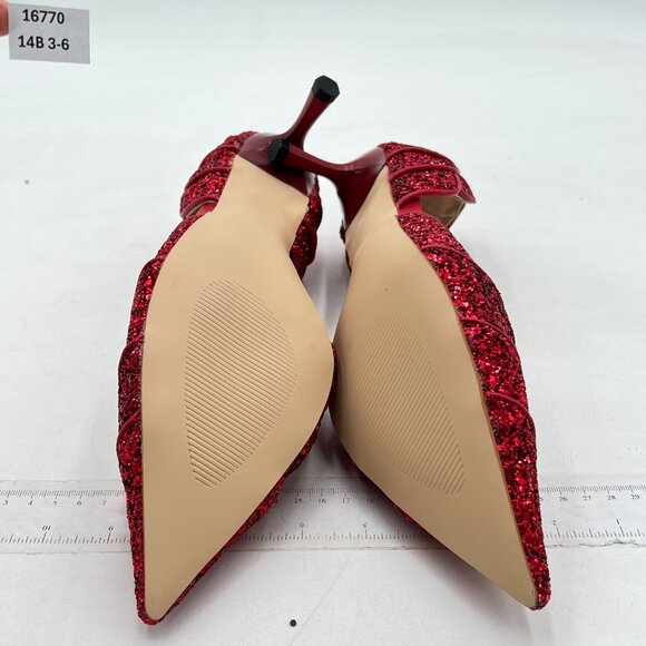 XYD Burgundy Glitter Pointed Toe D'Orsay Kitten Heel Wedding Shoes - Picture 7 of 8